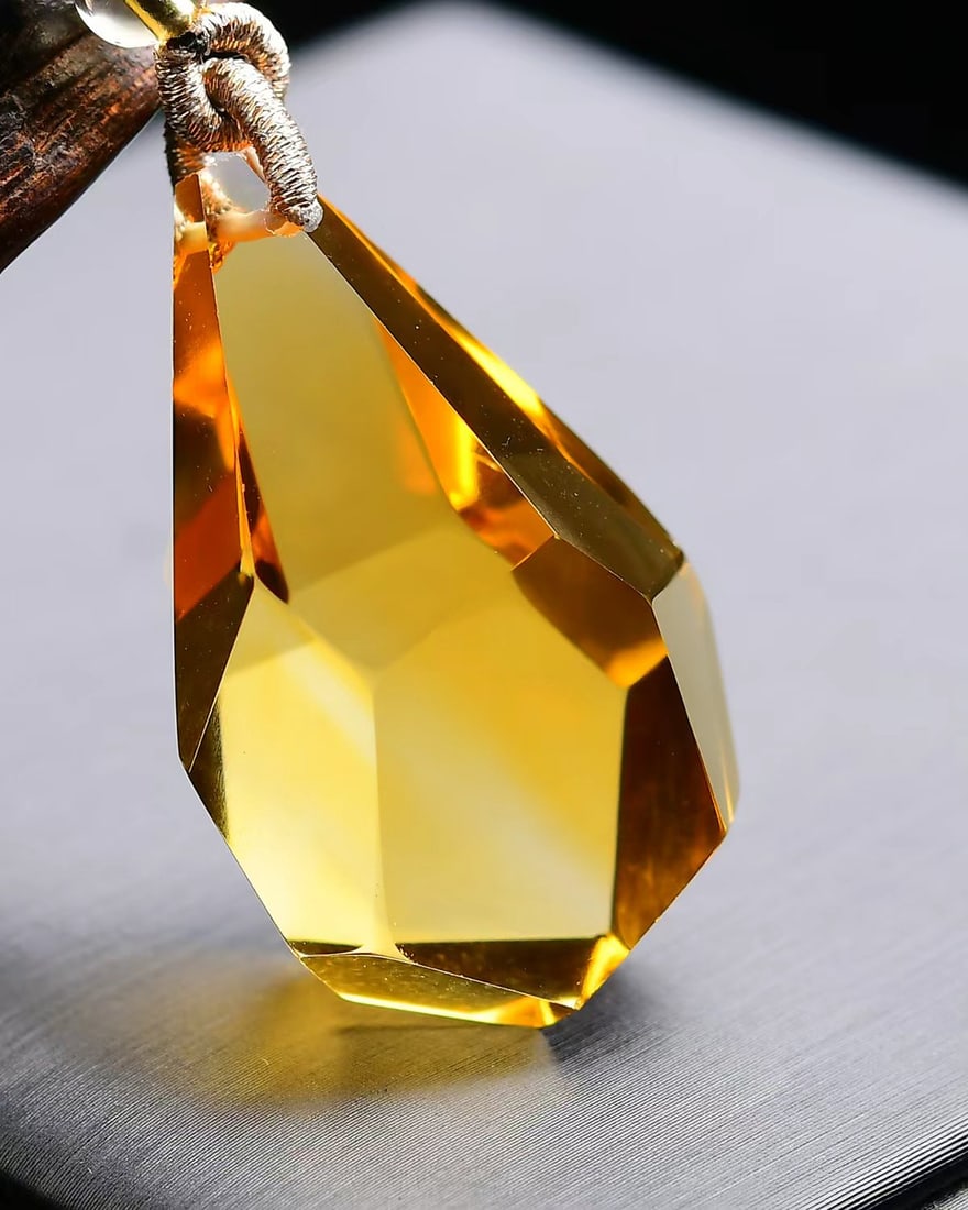 Yellow Citrine Original Stone Pendant w Certificate - 3