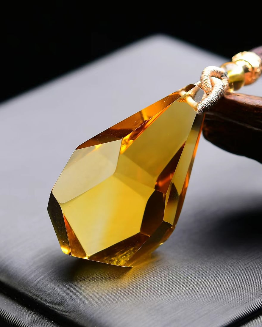 Yellow Citrine Original Stone Pendant w Certificate - 4