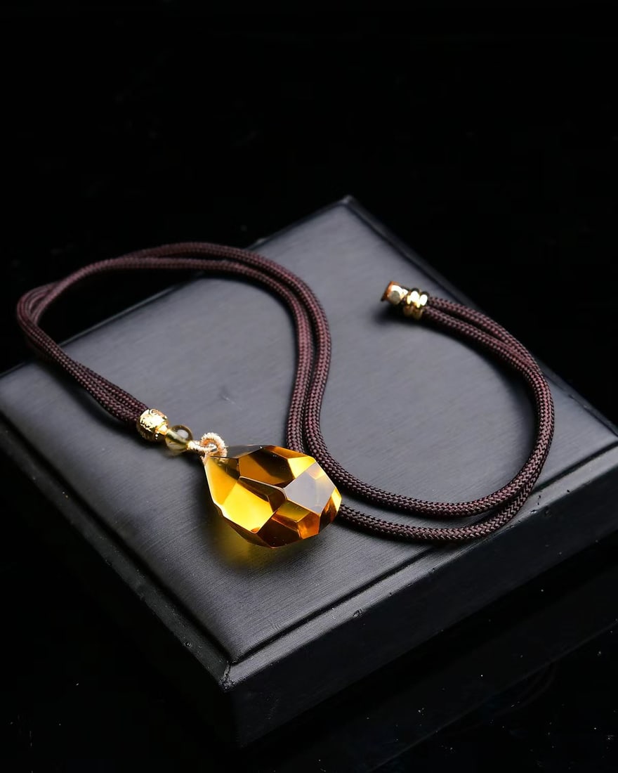 Yellow Citrine Original Stone Pendant w Certificate - 5