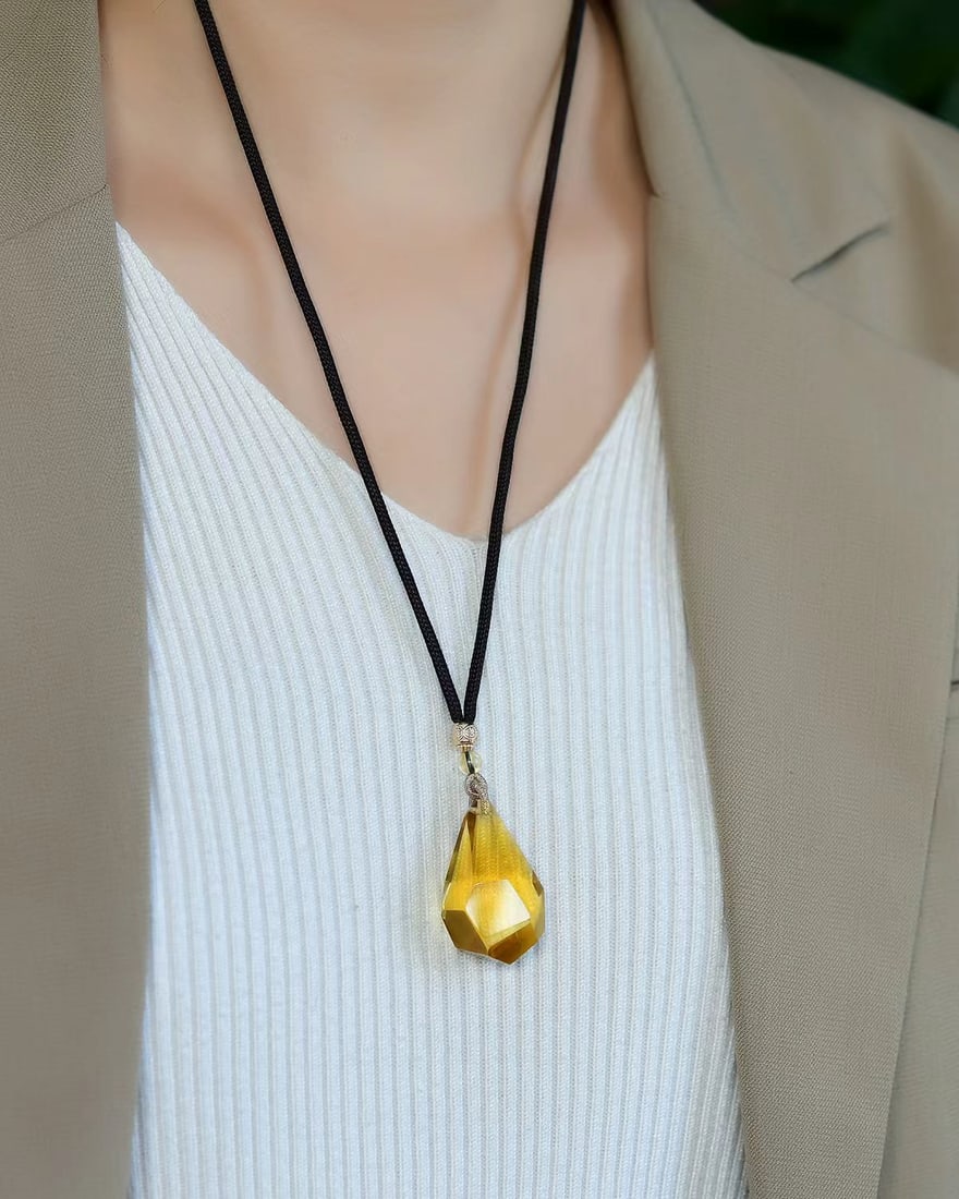 Yellow Citrine Original Stone Pendant w Certificate - 6