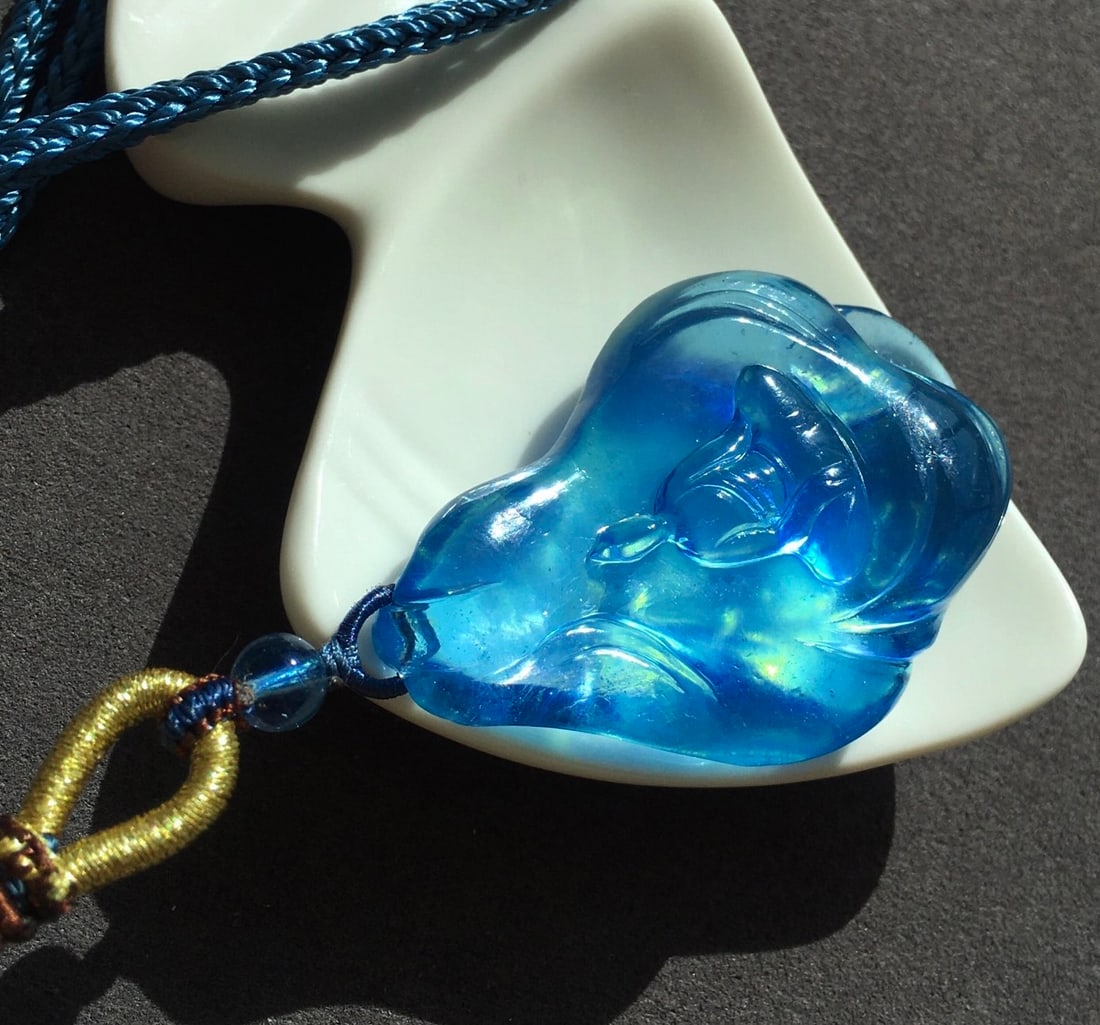 Natural Aquamarine Buddha Pendant w Certificate - 2