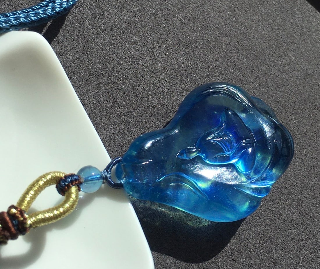 Natural Aquamarine Buddha Pendant w Certificate - 3