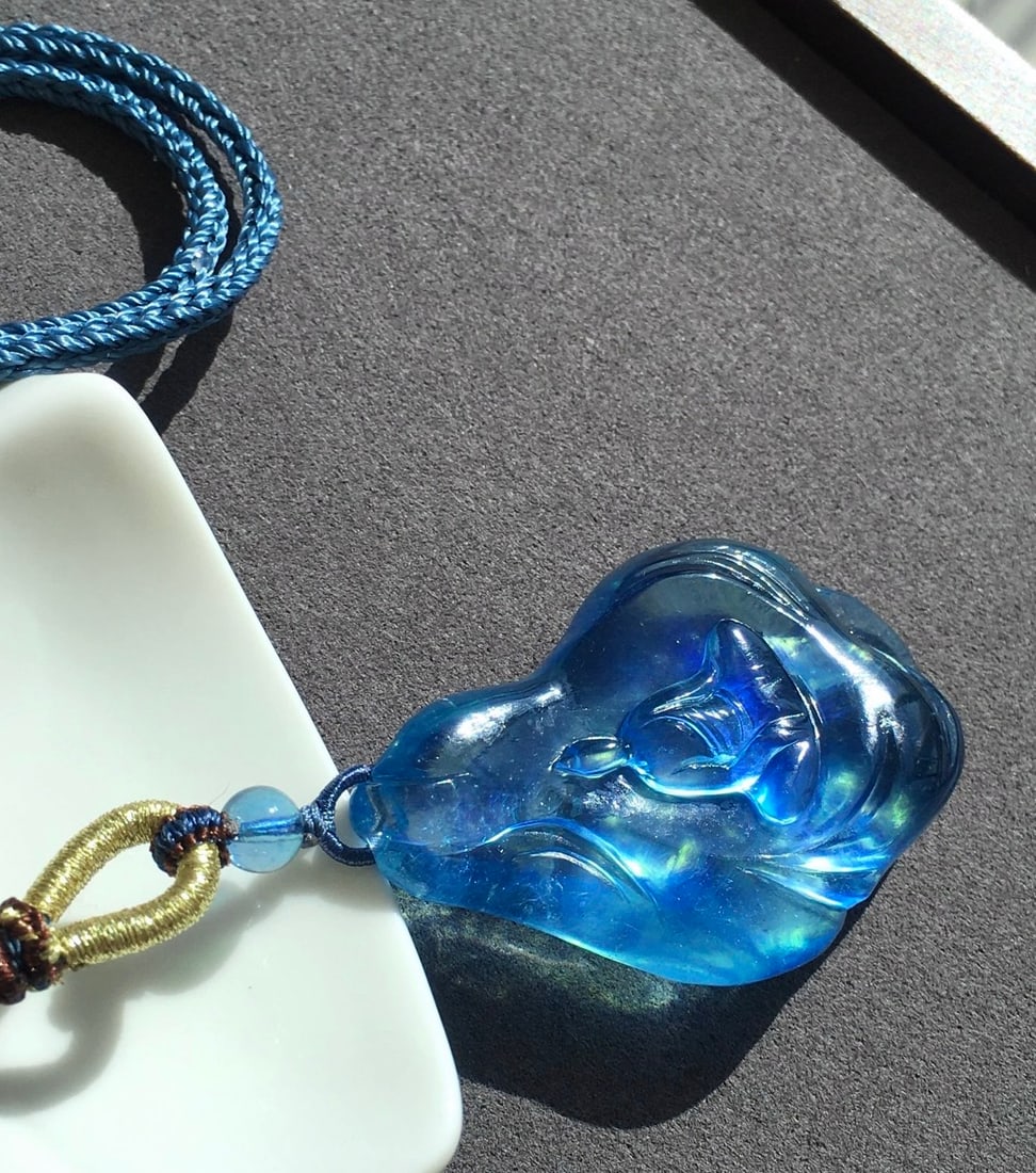 Natural Aquamarine Buddha Pendant w Certificate - 4