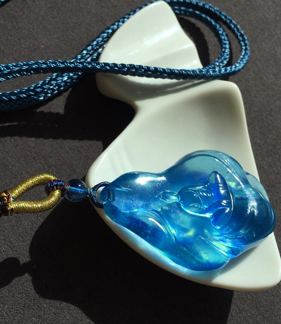 Natural Aquamarine Buddha Pendant w Certificate - 6