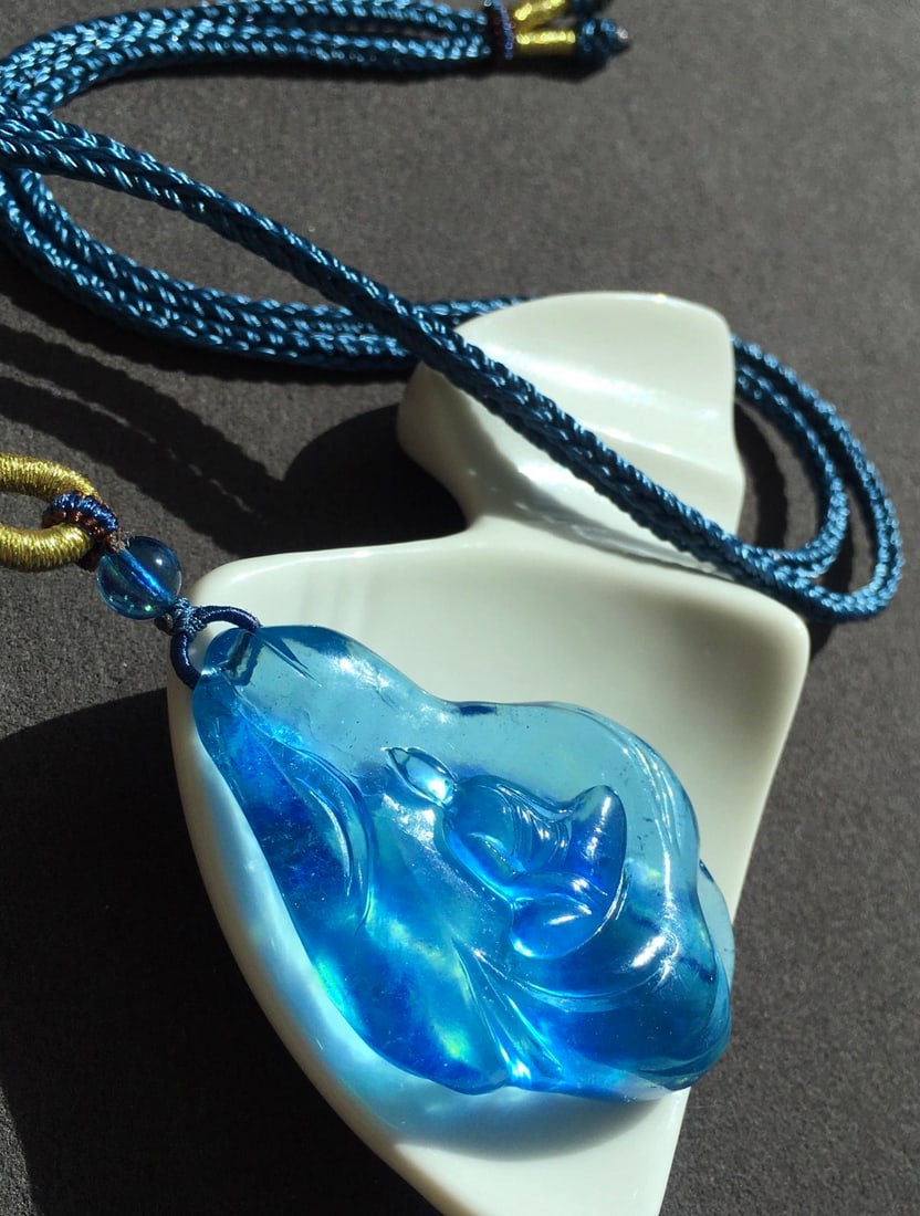 Natural Aquamarine Buddha Pendant w Certificate - 9