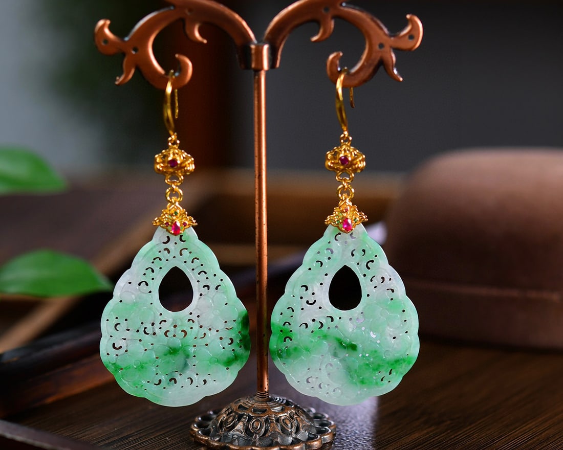 A Pair S925 Silver Inlay Jadeite Earrings - 2