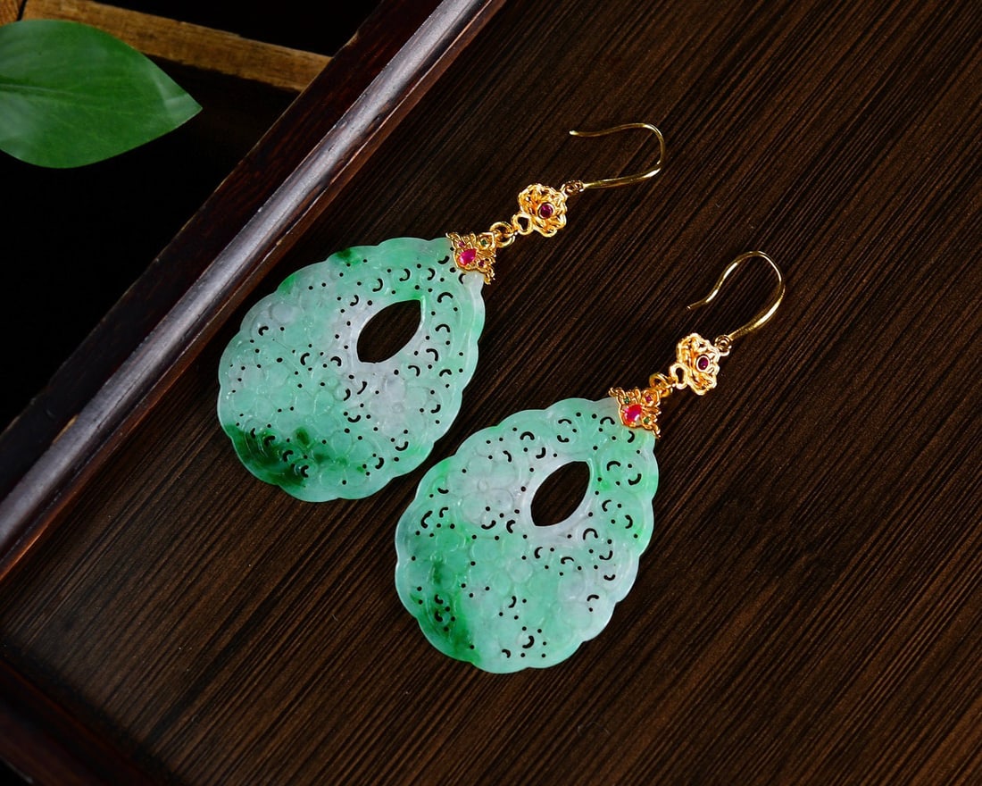 A Pair S925 Silver Inlay Jadeite Earrings - 4