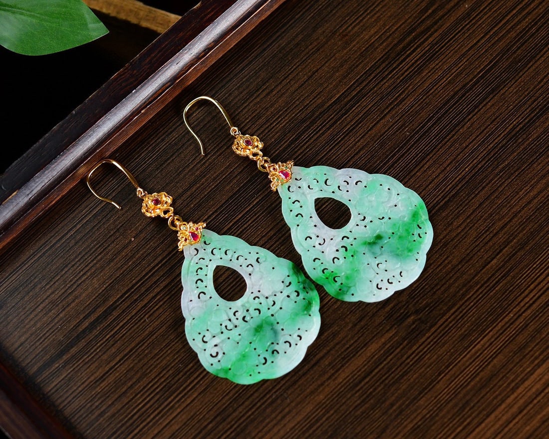 A Pair S925 Silver Inlay Jadeite Earrings - 5