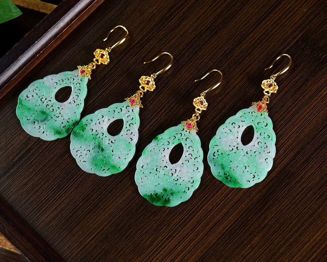 A Pair S925 Silver Inlay Jadeite Earrings - 6