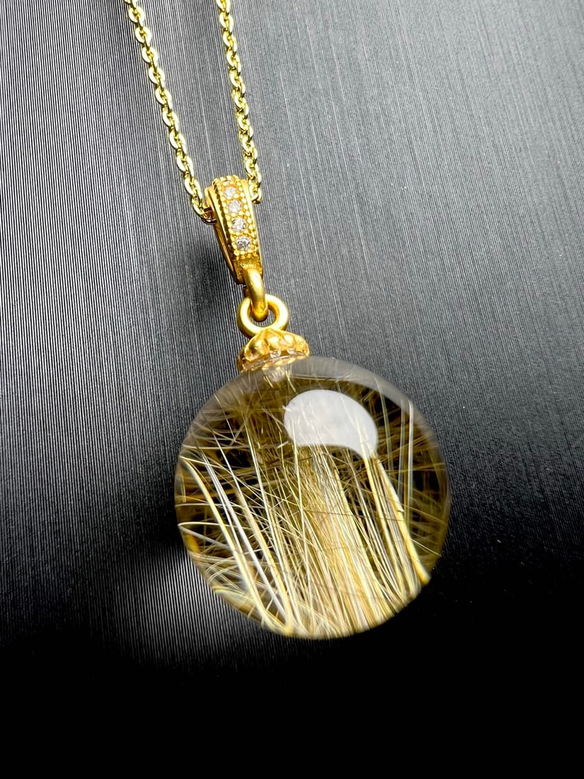 Yellow Crystal Lucky Ball Pendant w Certificate - 2