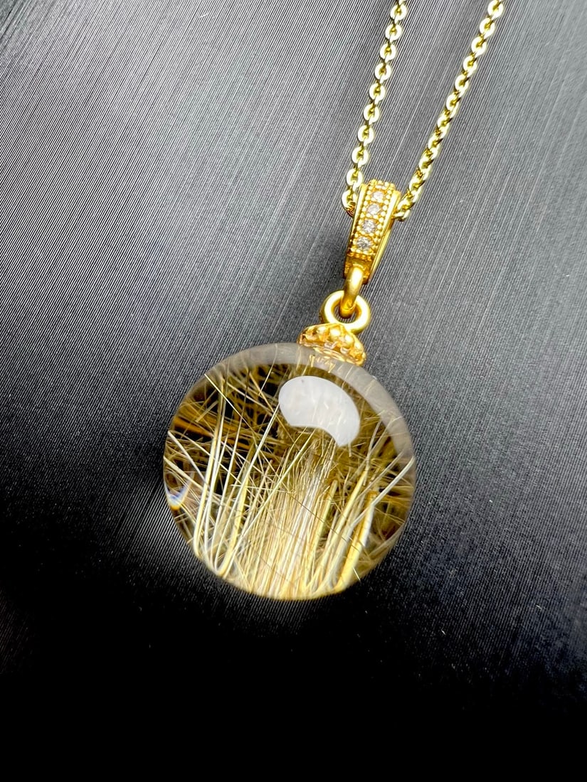 Yellow Crystal Lucky Ball Pendant w Certificate - 5