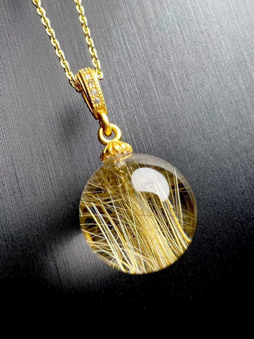 Yellow Crystal Lucky Ball Pendant w Certificate - 6