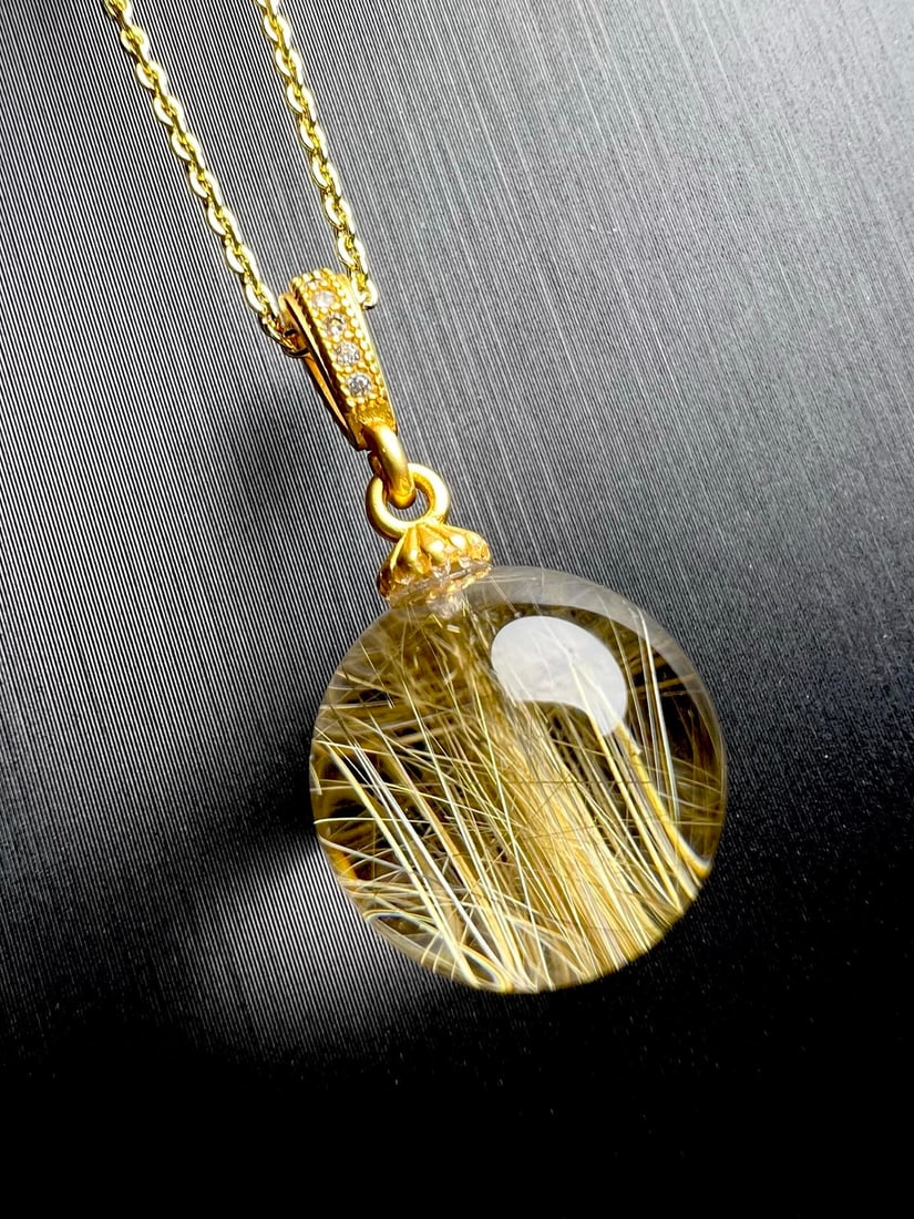 Yellow Crystal Lucky Ball Pendant w Certificate - 7