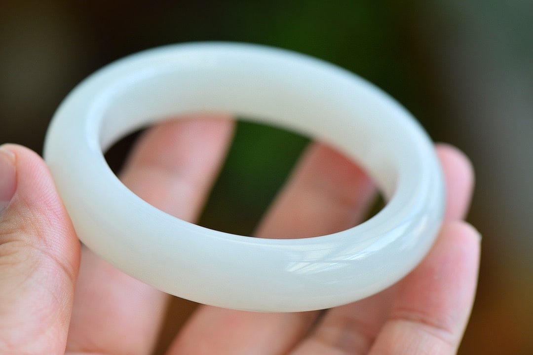 Inside Diameter 57.6mm White Hetian Jade Bracelet Bangle - 2