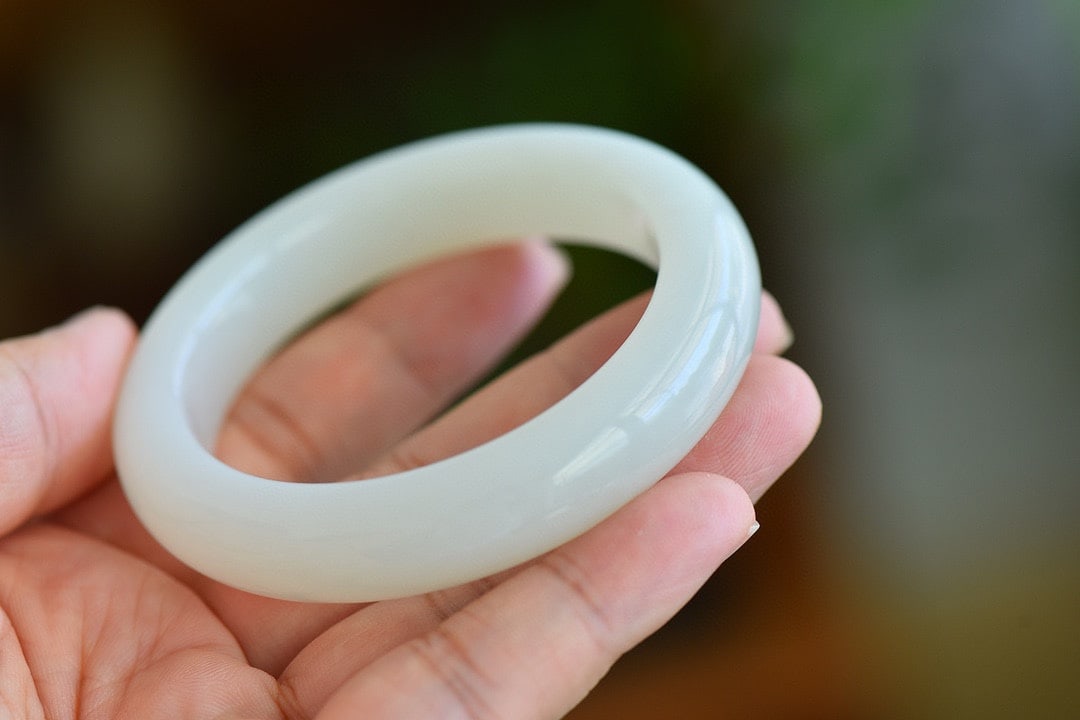 Inside Diameter 57.6mm White Hetian Jade Bracelet Bangle - 5