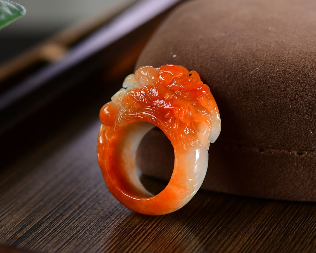 Inside Diameter 24mm Red Jadeite Dragon Thumb Ring - 2