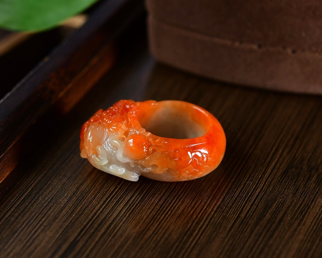 Inside Diameter 24mm Red Jadeite Dragon Thumb Ring - 3