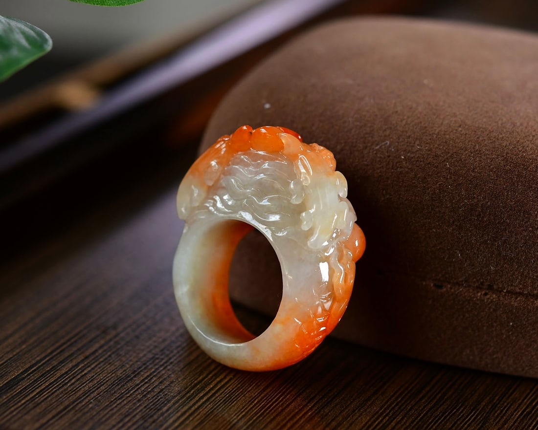 Inside Diameter 24mm Red Jadeite Dragon Thumb Ring - 4