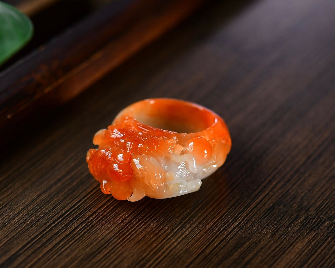 Inside Diameter 24mm Red Jadeite Dragon Thumb Ring - 5