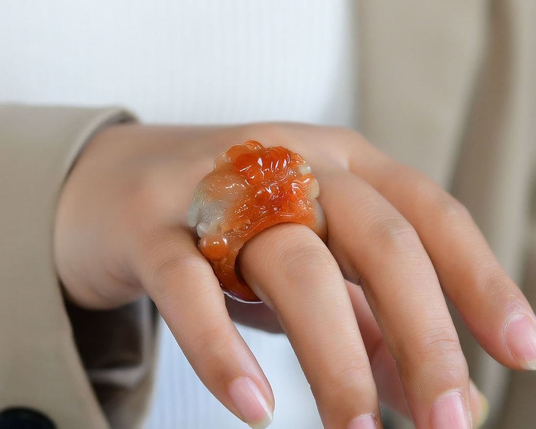 Inside Diameter 24mm Red Jadeite Dragon Thumb Ring - 7