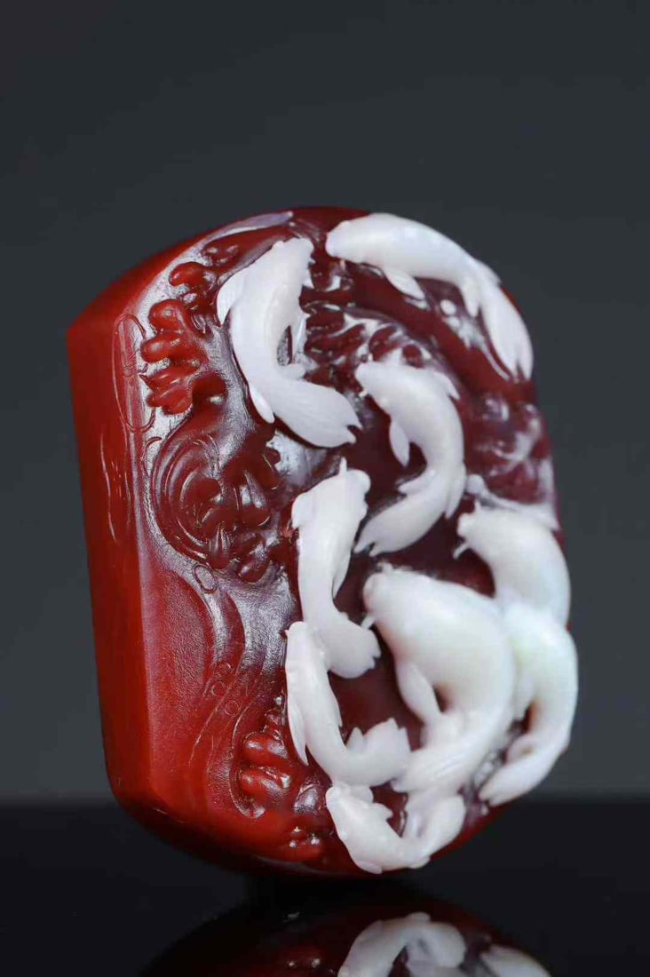 Natural Nanhong Agate Hand-Carved Fish Pendant w Certificate - 2