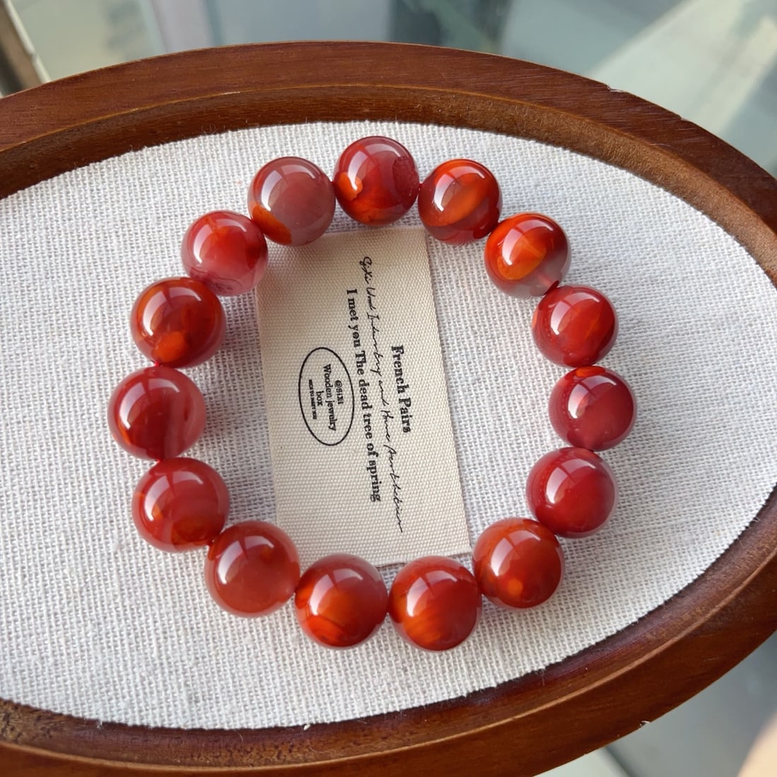 14mm Nanhong Agate Beads Bracelet Bangle w Certificate - 2