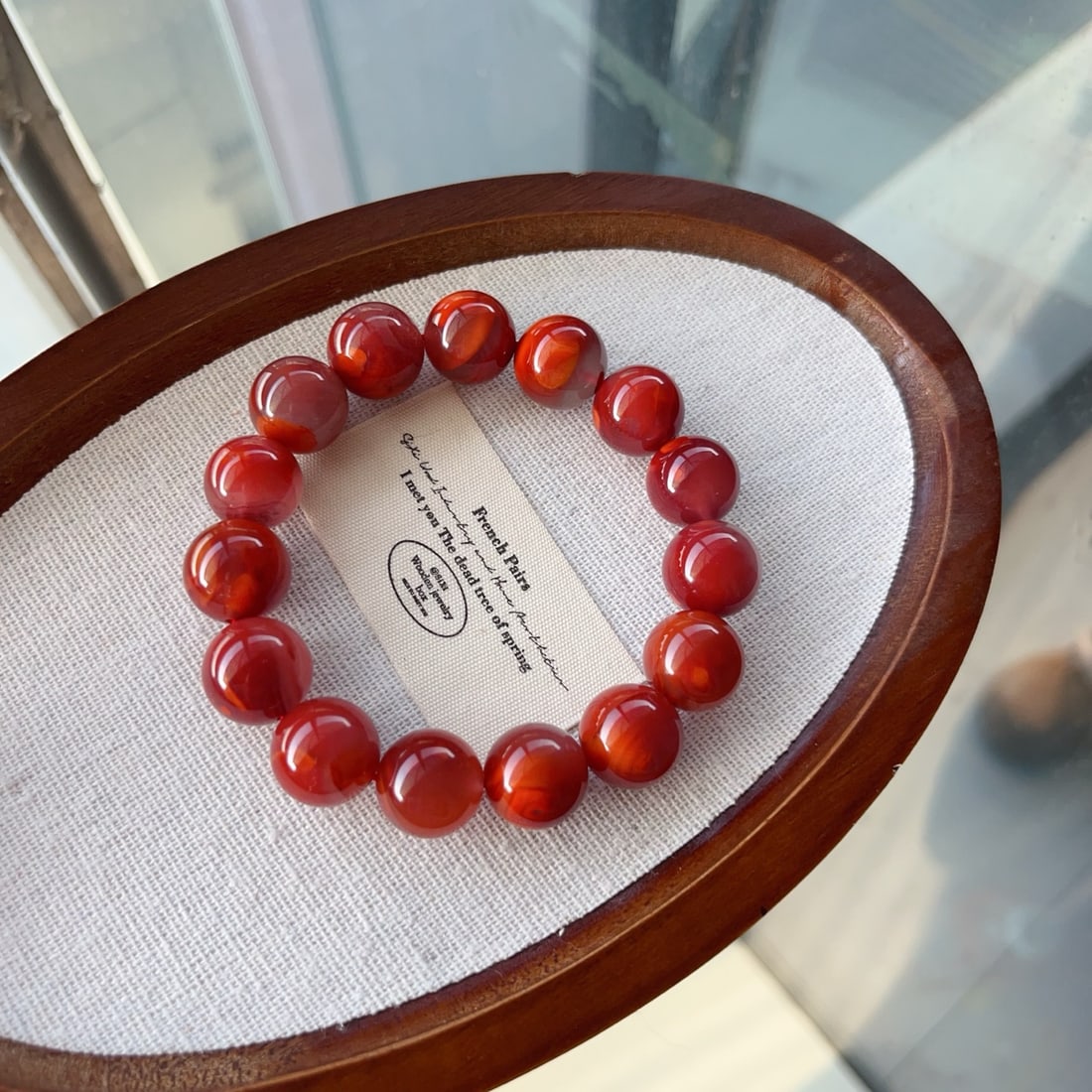 14mm Nanhong Agate Beads Bracelet Bangle w Certificate - 3