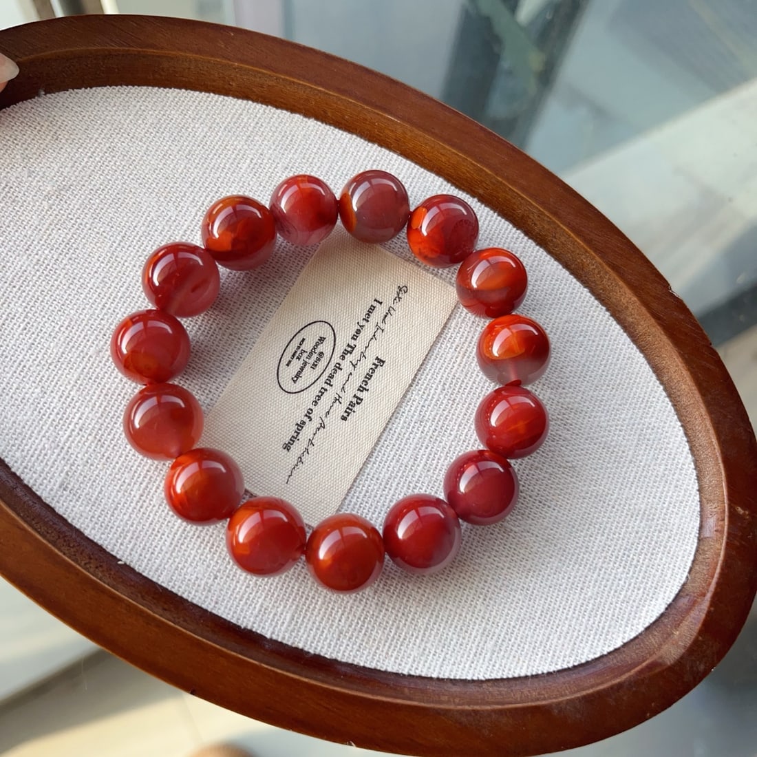 14mm Nanhong Agate Beads Bracelet Bangle w Certificate - 4