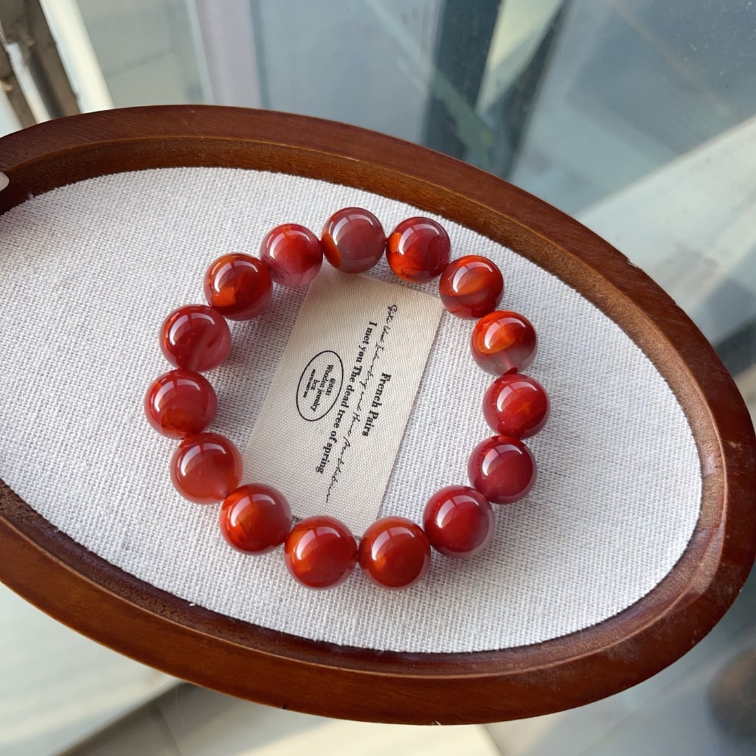 14mm Nanhong Agate Beads Bracelet Bangle w Certificate - 6