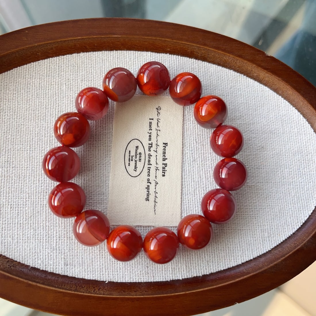 14mm Nanhong Agate Beads Bracelet Bangle w Certificate - 7