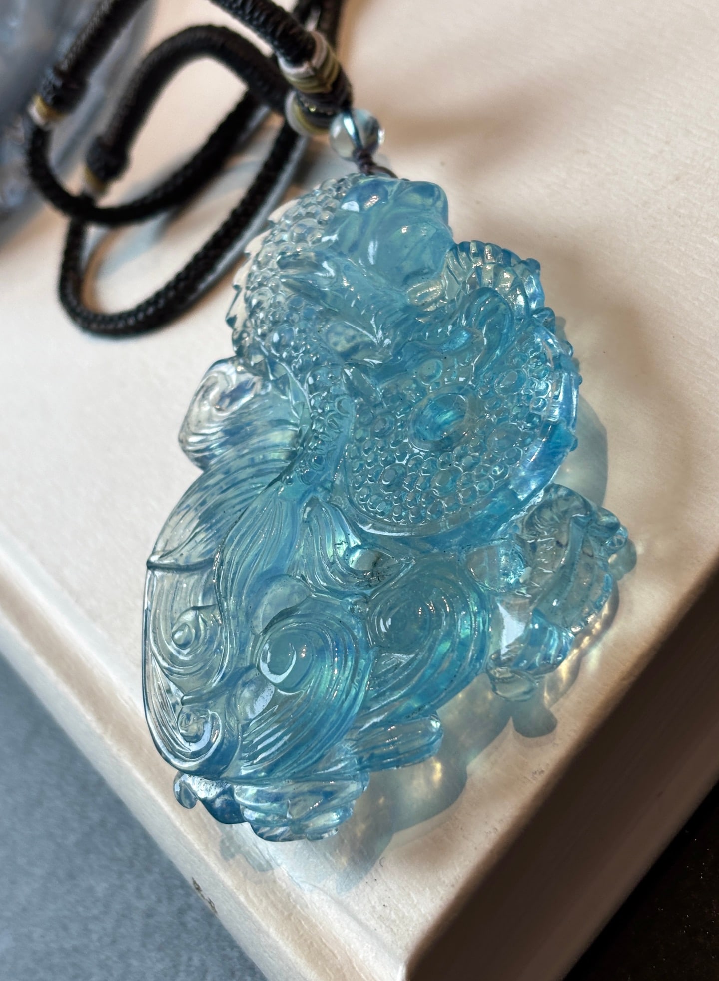 Aquamarine Hand-carved Dragon Pendant w Certificate - 5