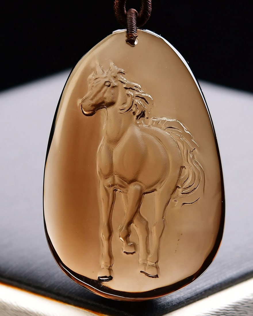 Citrine Hand-Carved Horse Pendant w Certificate - 3