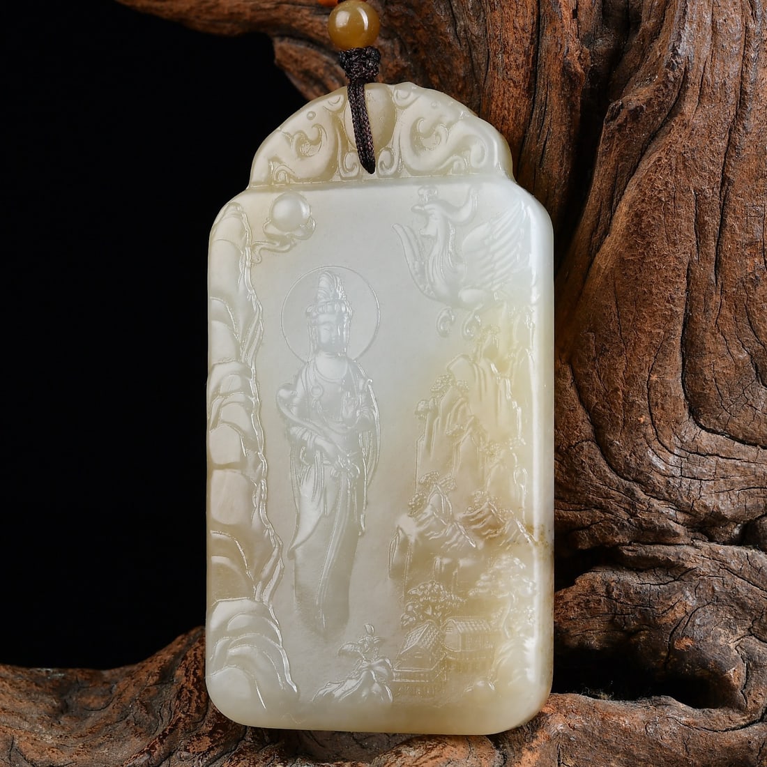 Hetian Jade Hand-carved Kwan-yin,Phoenix,Lion Pendant w Certificate - 3