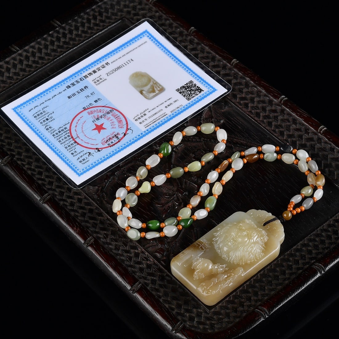 Hetian Jade Hand-carved Kwan-yin,Phoenix,Lion Pendant w Certificate - 5