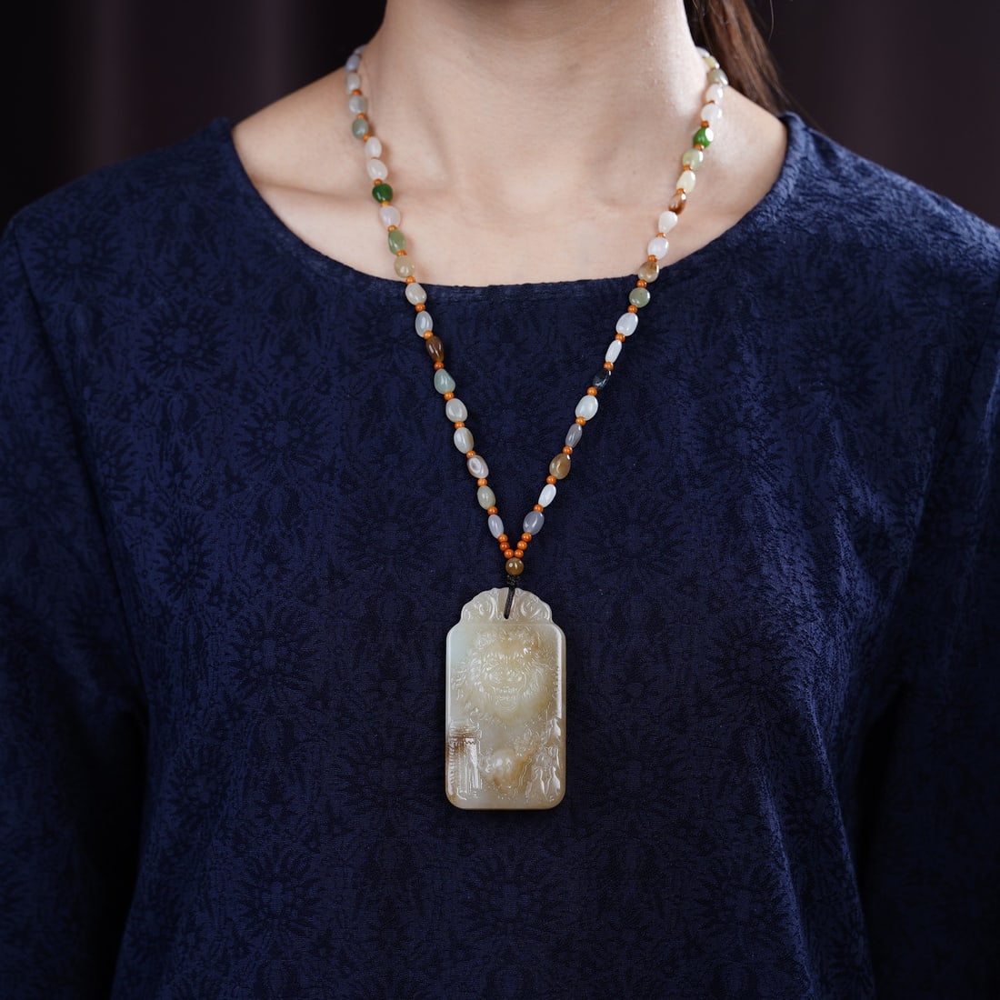 Hetian Jade Hand-carved Kwan-yin,Phoenix,Lion Pendant w Certificate - 6