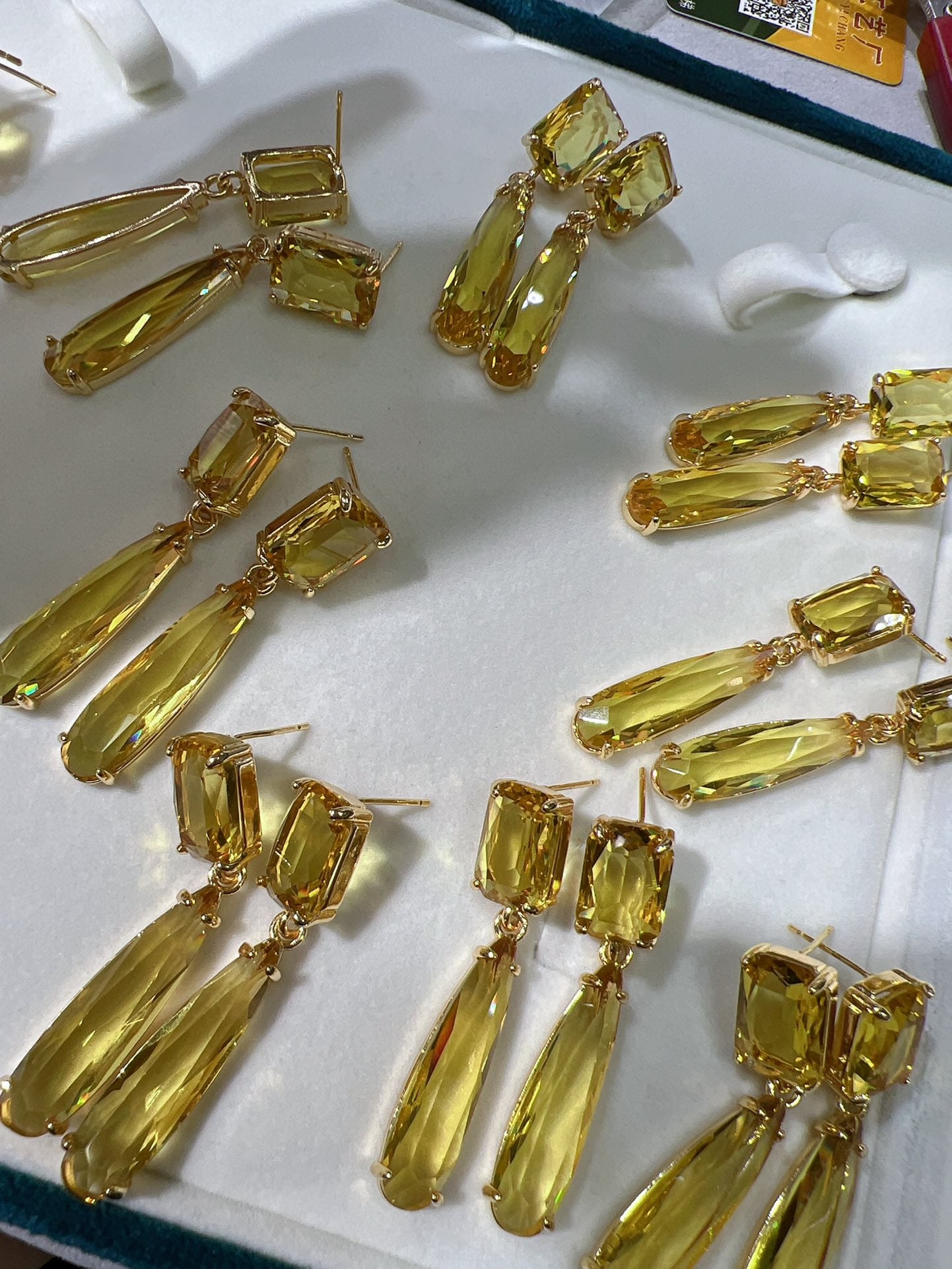 A Pair Silver & Yellow Crystal Earrings - 2