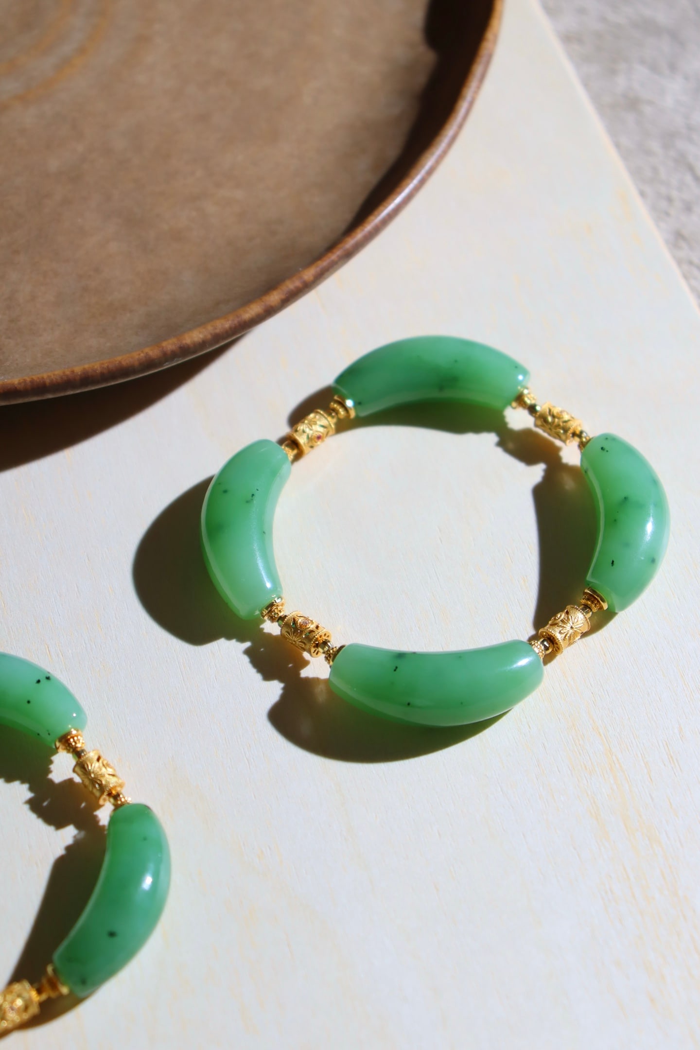 Green Hetian Jade & Silver Bracelet Bangle - 8