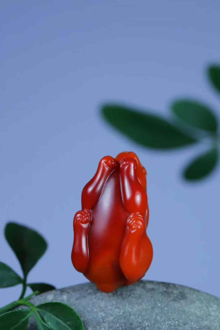 Nanhong Agate Hand-Carved Rabbit Pendant with Certificate - 5