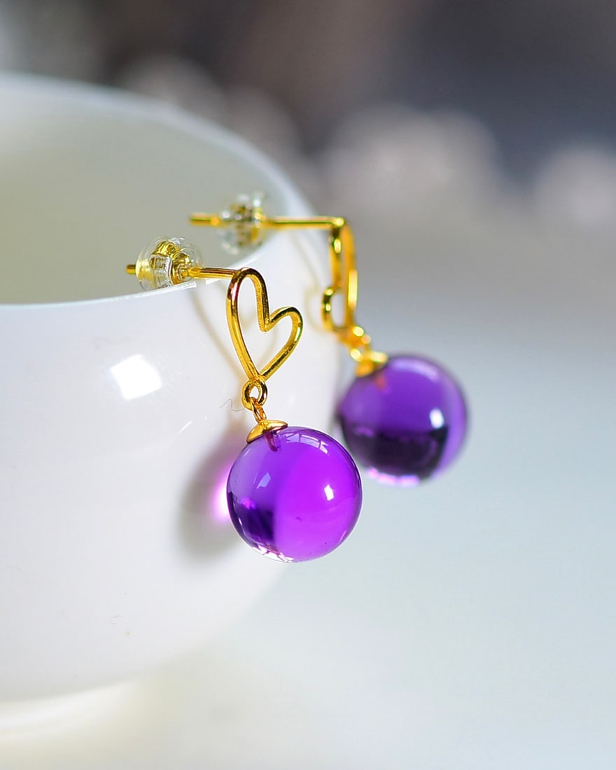 A Pair Amethyst & Silver Earrings - 2