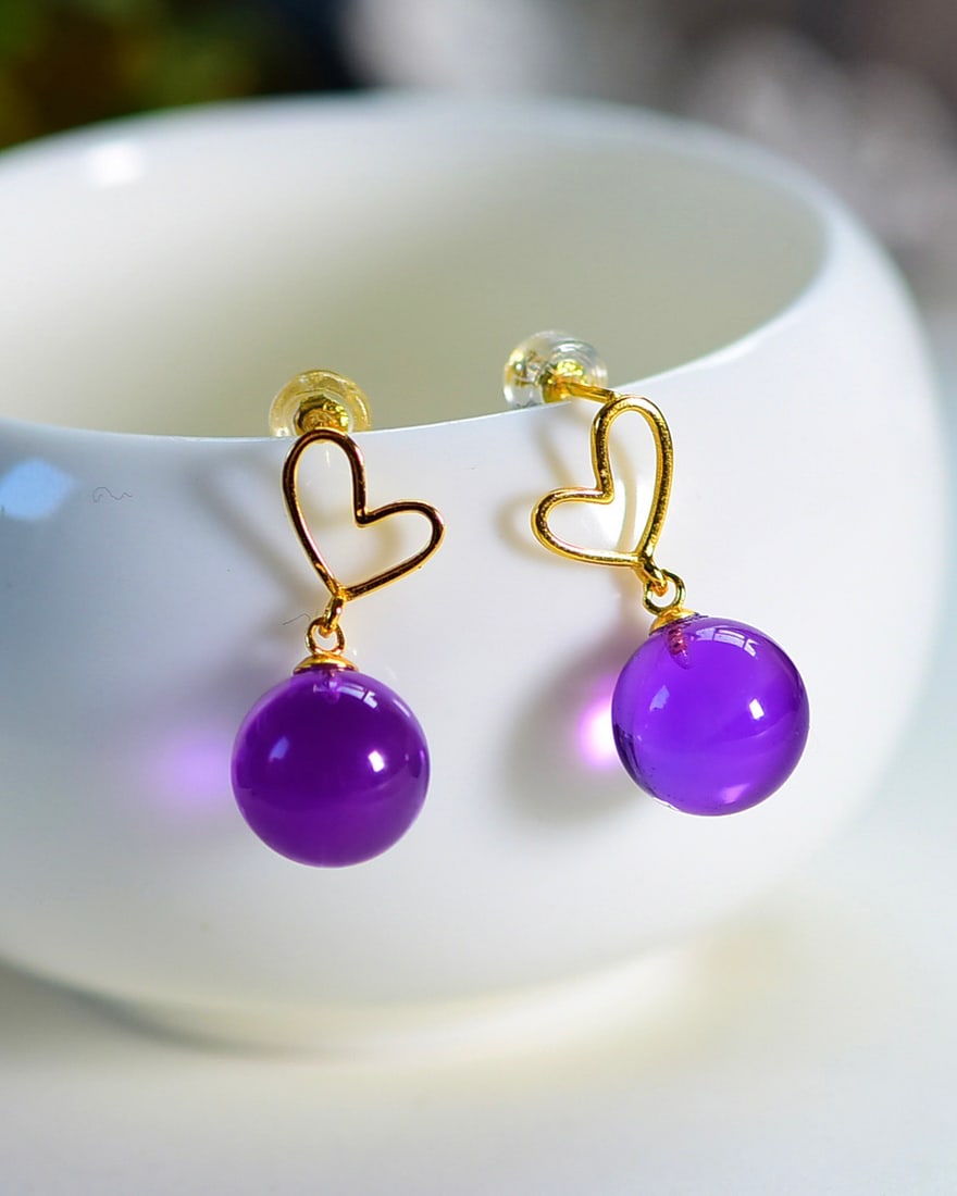 A Pair Amethyst & Silver Earrings - 3