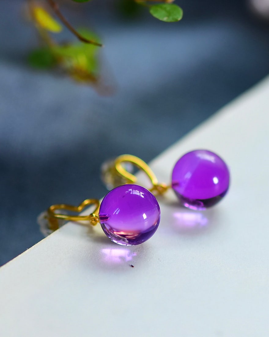 A Pair Amethyst & Silver Earrings - 4