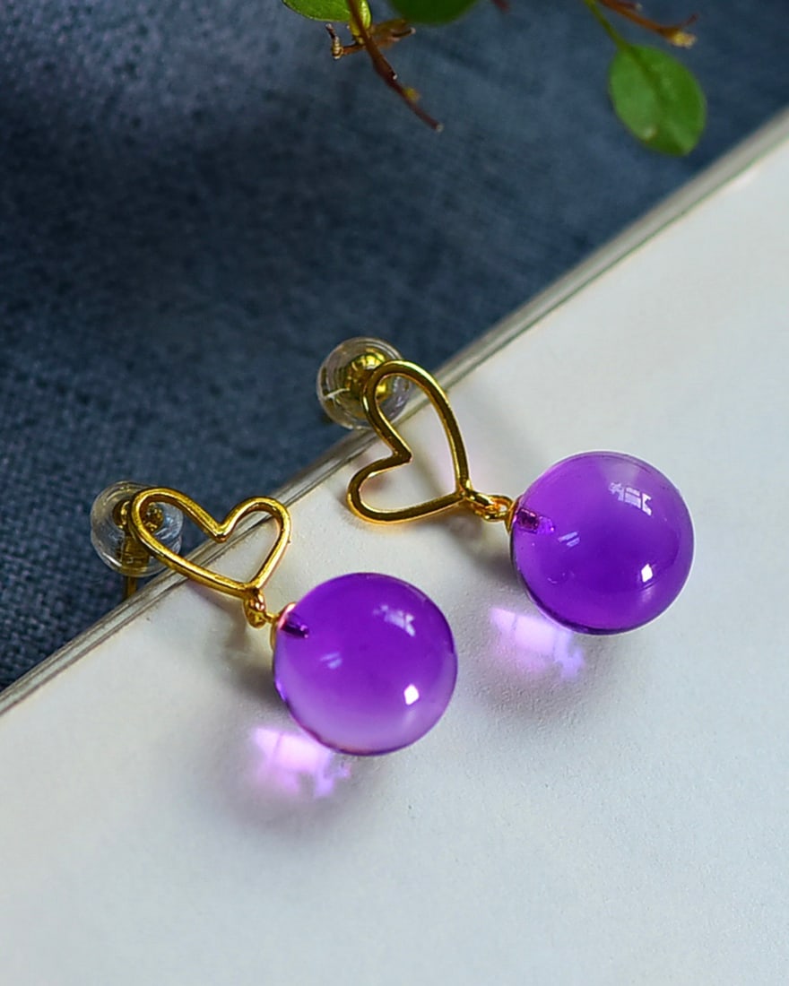 A Pair Amethyst & Silver Earrings - 5