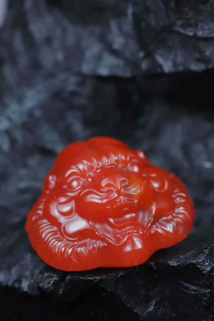 Nanhong Agate Pendant - Tiger Head - 3