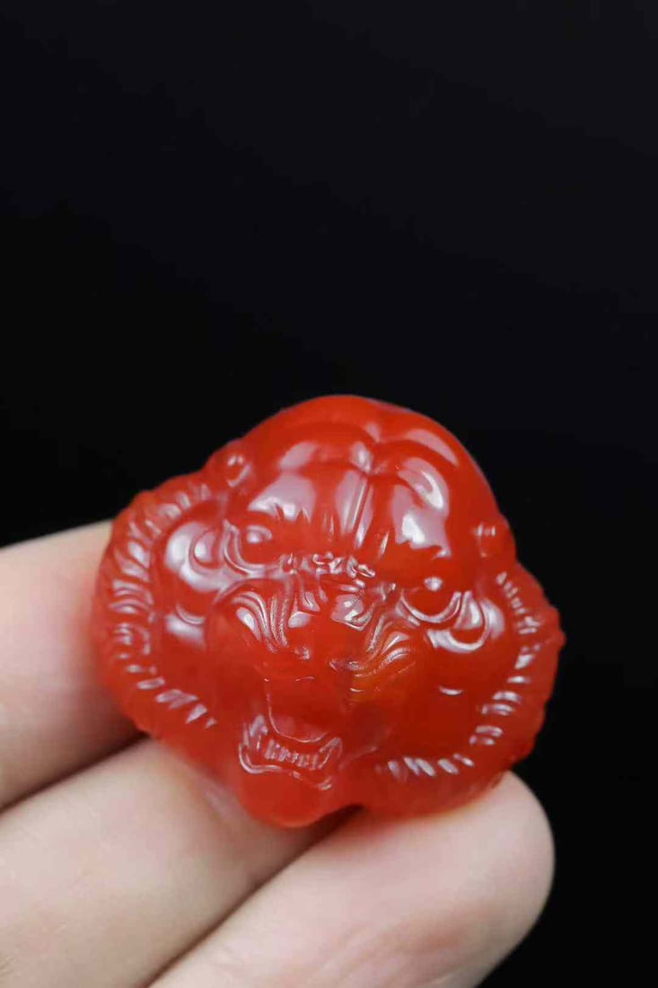 Nanhong Agate Pendant - Tiger Head - 6