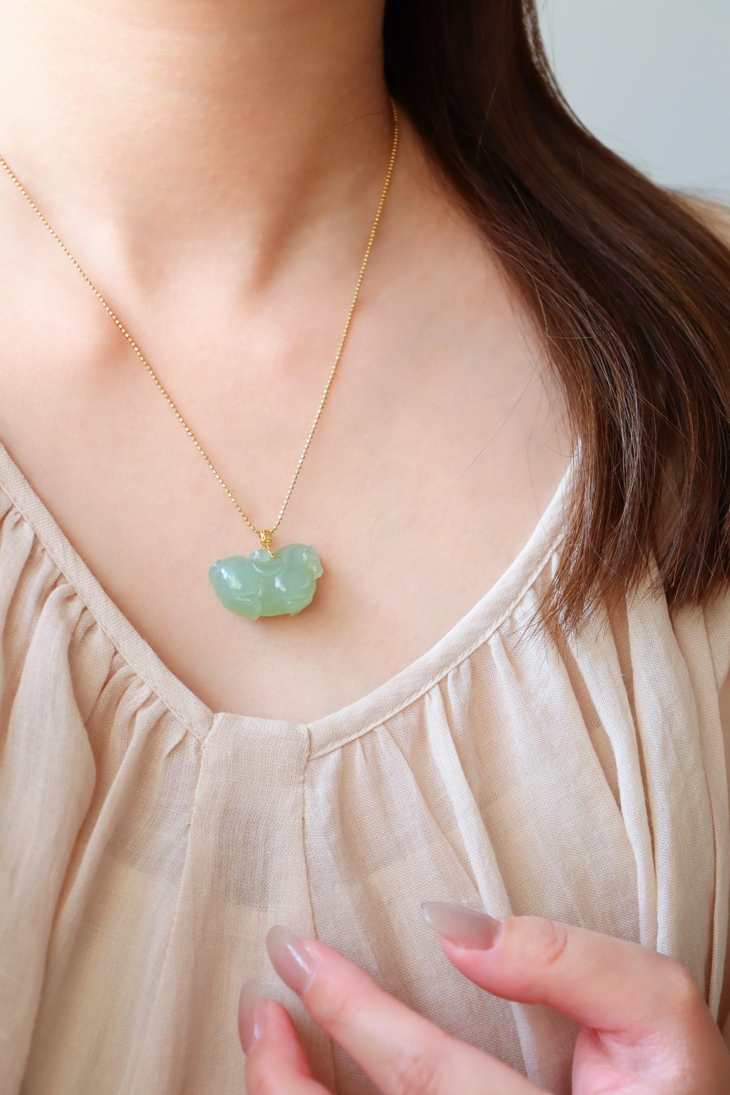 18K Gold Inlay Hetian Jade Horse Pendant - 7