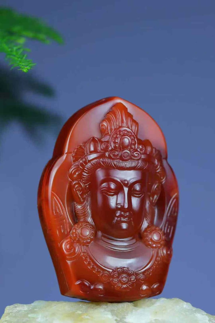 Nanhong Agate Hand-Carved Kwan-yin Pendant with Certificate - 3