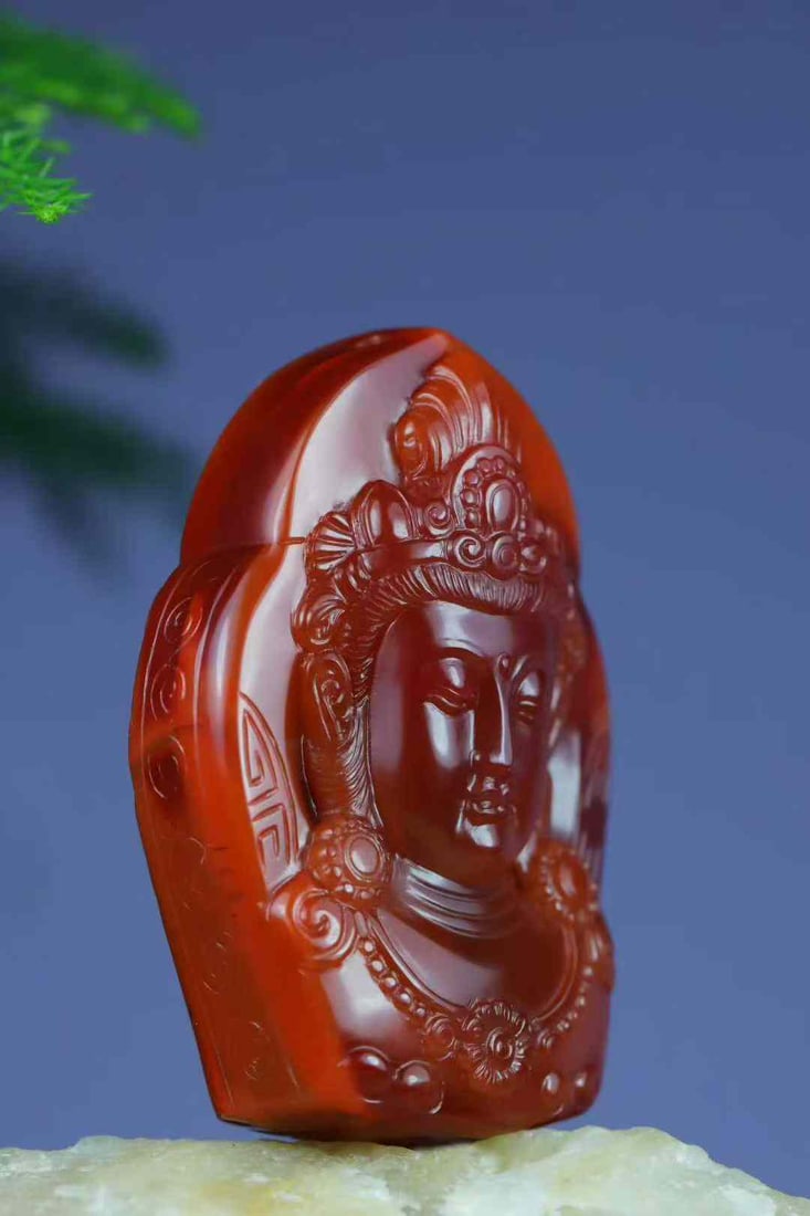 Nanhong Agate Hand-Carved Kwan-yin Pendant with Certificate - 4