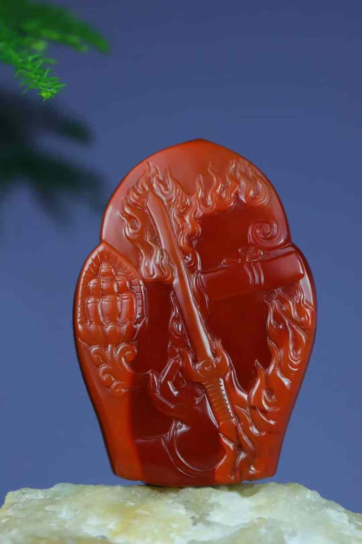 Nanhong Agate Hand-Carved Kwan-yin Pendant with Certificate - 5