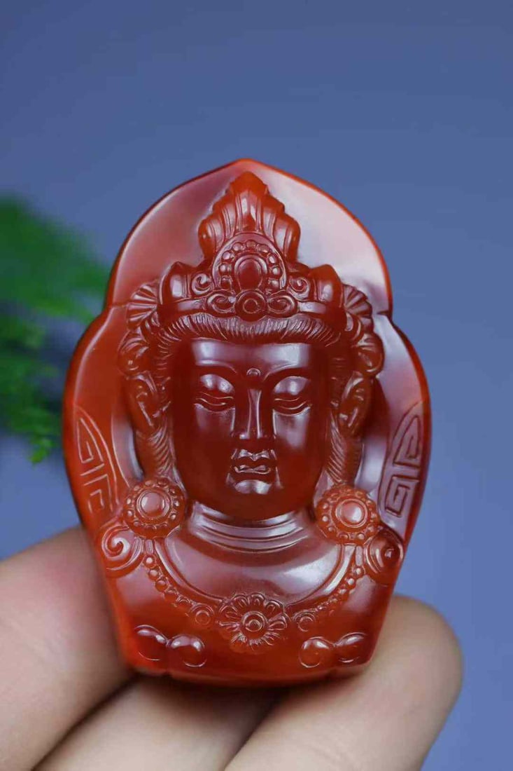 Nanhong Agate Hand-Carved Kwan-yin Pendant with Certificate - 6