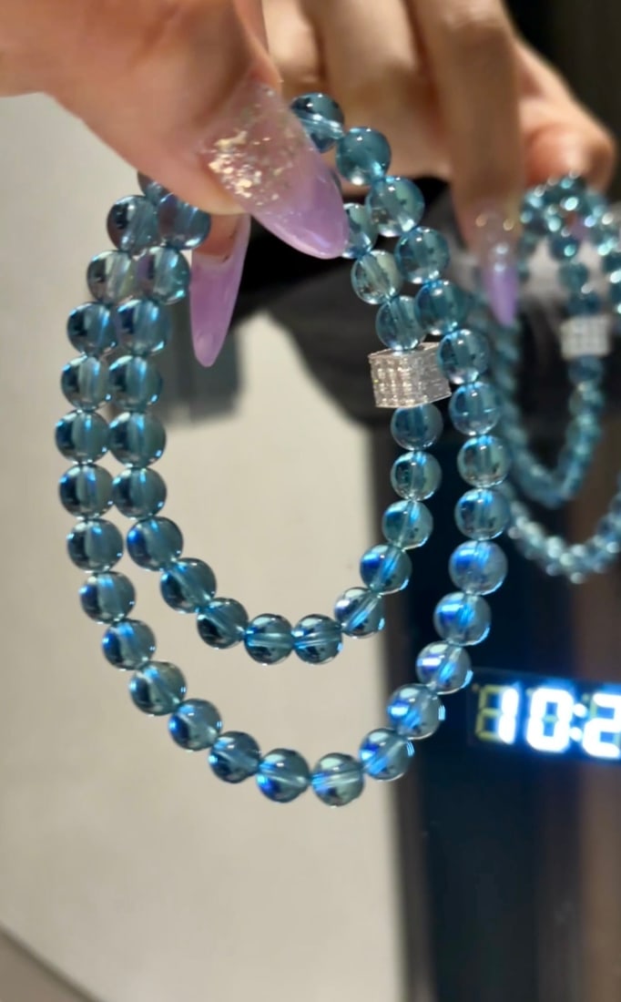 Natural Aquamarine Beads Hand Chain with Certificate - 2